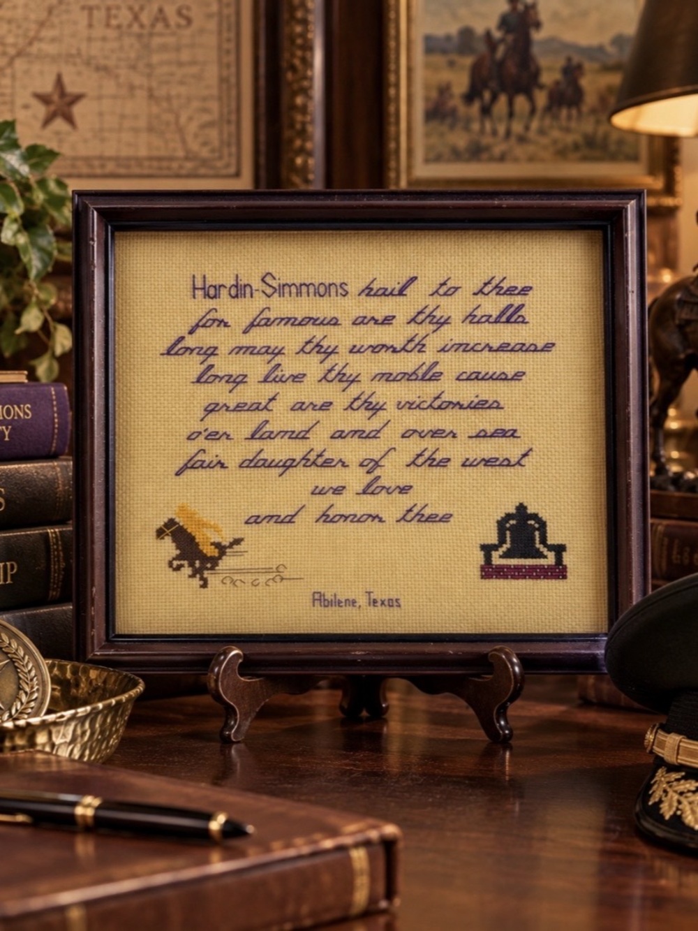 Vintage 1984 Hardin Simmons University Anthem Cross Stitch Lt Colonel Gift